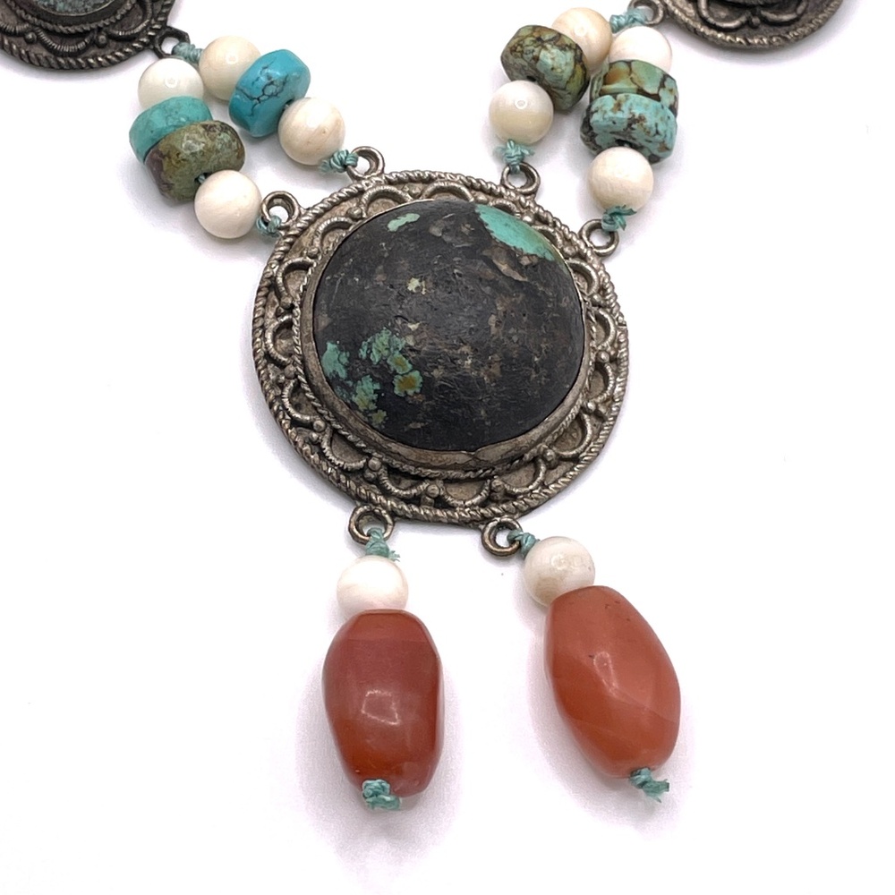 Vintage Tibetan Nepalese Style Turquoise Coral Stone Statement Necklace - Picture 4 of 13